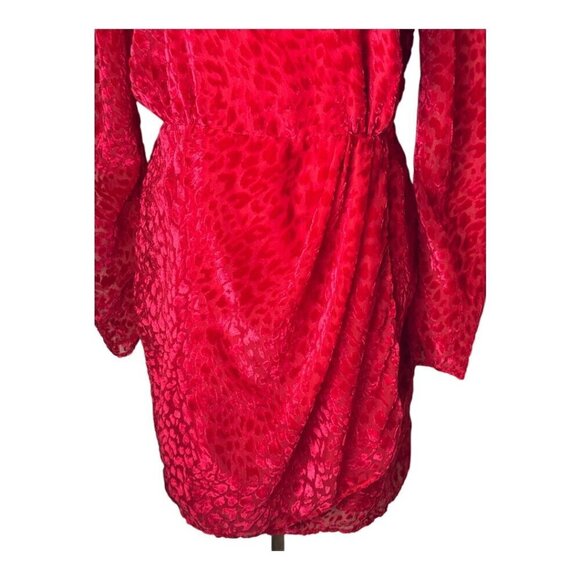 The Kooples Dress Women Large Red‎ Velvet Animal Print Puff Sleeve Mini Party - Picture 7 of 14